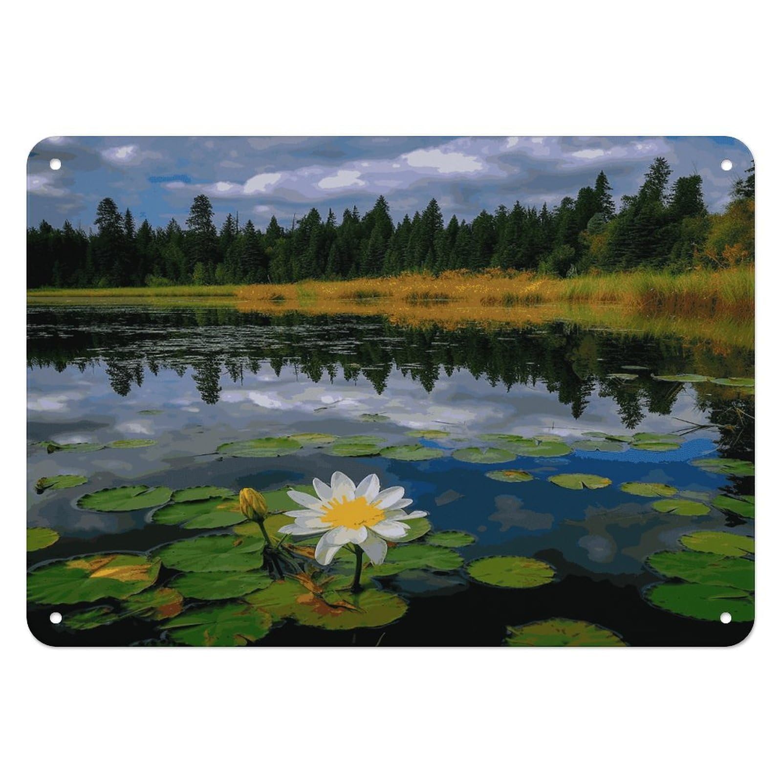 Fodpand Style Flower Lake Pond Reflection Retro Vintage Metal Tin Sign,Wall Art Decor Garden Plaque Poster For Bedrooms Yard Bars Pubs Patios Porches 7.9X5.5 Inch