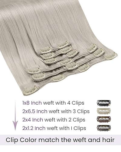 Miniatura 3 de LAAVOO Extensiones de cabello humano Remy rubio platino con clip 24 pulgadas 494oz extensiones de cabello humano real rubio blanco doble trama 7