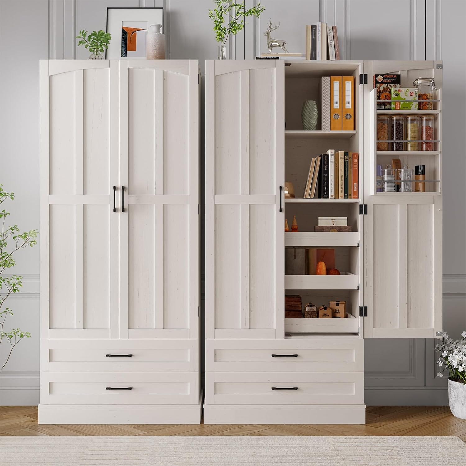 Elegant 71" Farmhouse Pantry Cabinet with Adjustable Shelves and Ample Storage