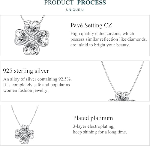 Vista 4 de NINGAN Collares de trébol de la suerte para mujer, plata de ley 925 5A+ CZ delicada joyería para mejores amigas, esposa, novia, cadena chapada