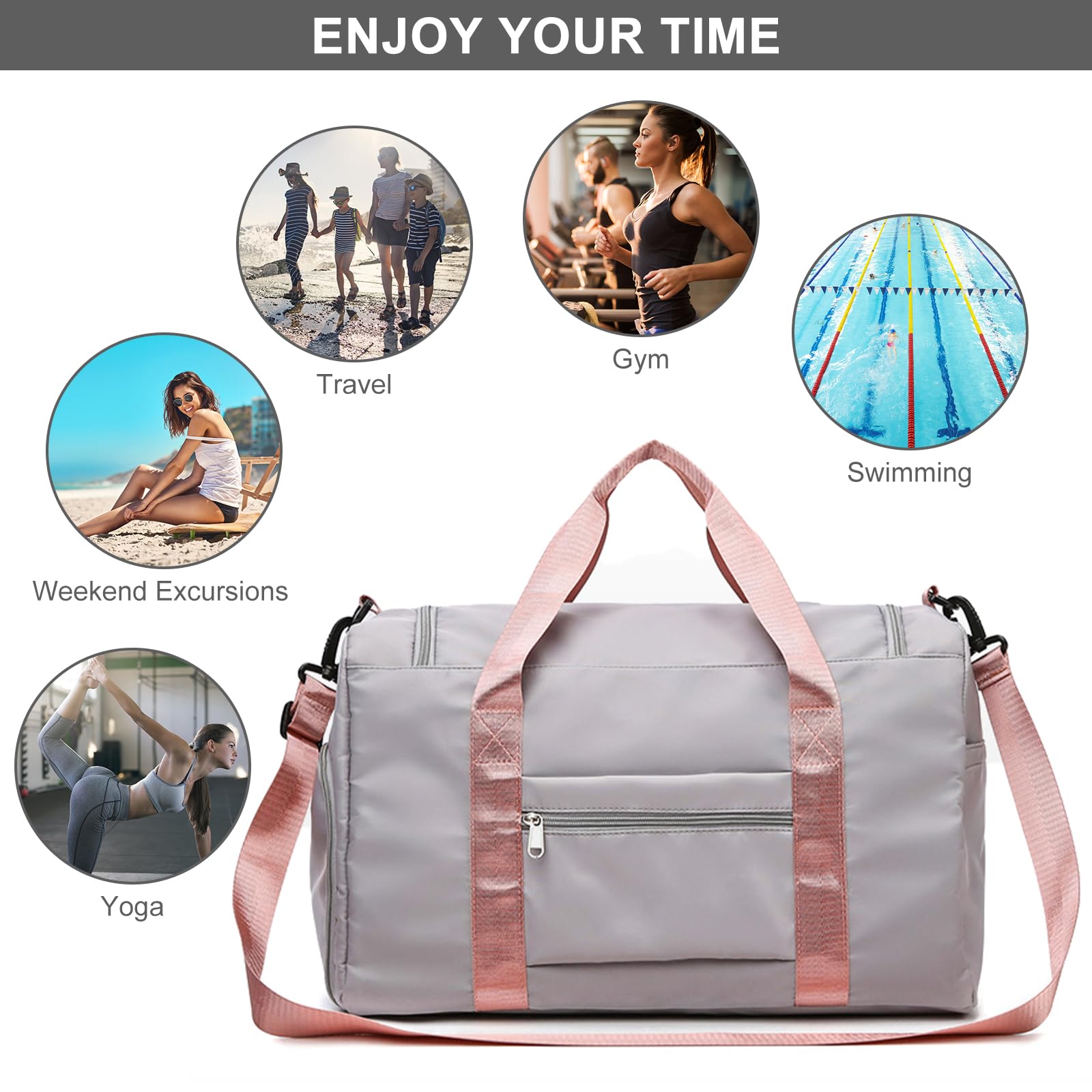 Borsone da Viaggio Pieghevole Borsone Palestra Donna con Scomparto Scarpe, Tasca Bagnata, Borsa Sportiva Uomo per Sport Viaggi Nuoto Weekender