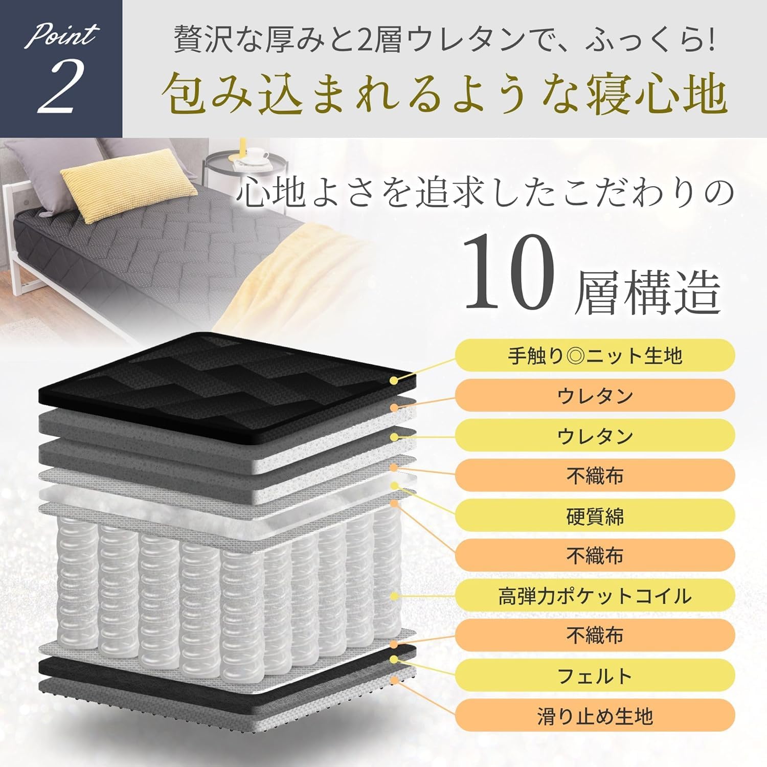 Amazon｜GOKUMIN マットレス ポケットコイル セミダブル ホワイト 極厚 