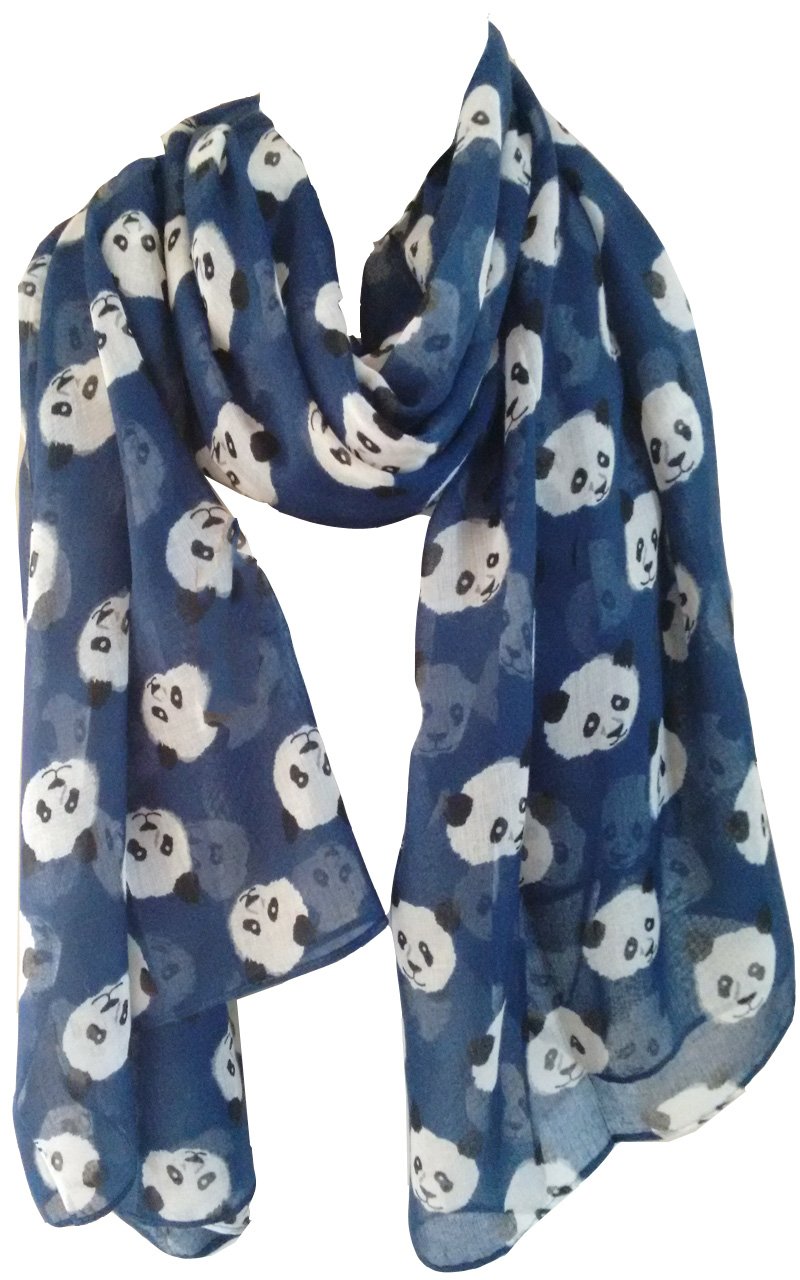 GlamLondon Panda Print Scarf Large Size Fashionable Cute Pandas Animal Printed Women Wrap (Navy Blue)