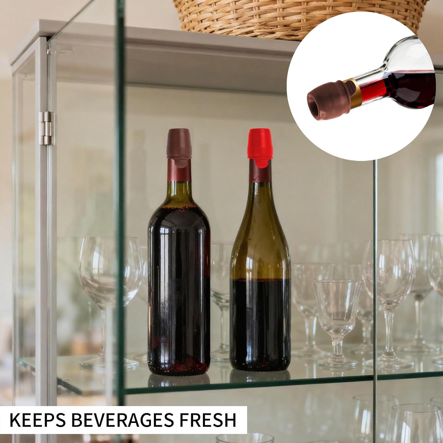 8 pcs Wine Stoppers, CNYMANY Silicone Wine Corks, Reusable Beverage Bottle Sealer Replacement with Grip Top for Cork, Bottles Cover Glass Cork Wine Saver Bottle Topper to Keep the Wine Fresh