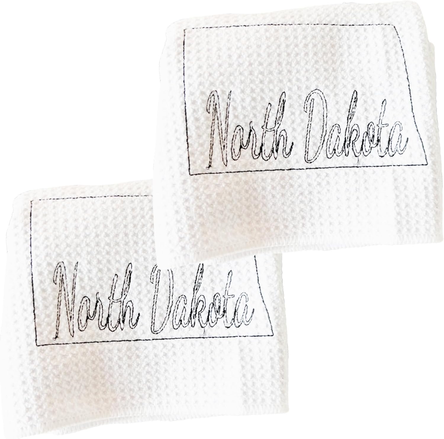 Set of 2 Embroidered State Waffle Kitchen Towels – 16x27 inch Travel-Themed Microfiber Dishcloths, Farmhouse Home Décor, Absorbent & Stylish (North Dakota)