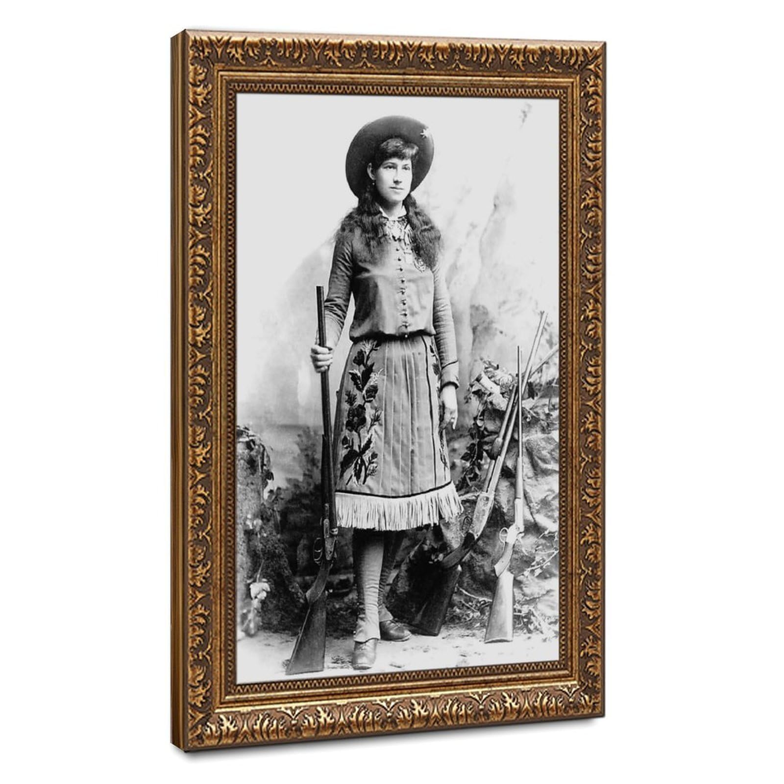 WCYB Annie Oakley Portrait Western Gun Owner Photograph Posters Prints Canvas Deco Paintings Wall Art Hangable Frame 8" L X 12" W