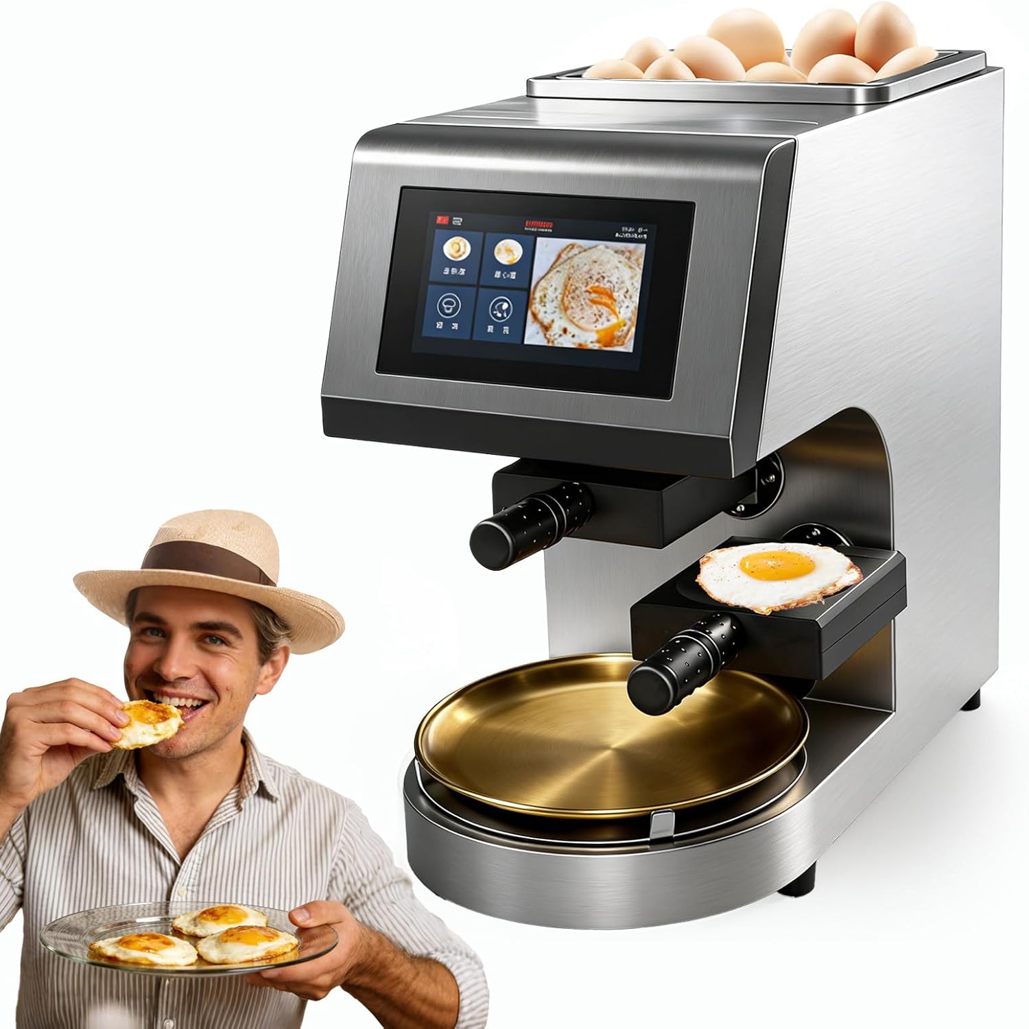Commercial Automatic Omelette Maker Machine with Shell Separation, Automatic Egg Frying, 28 Second Per Egg Cooking & Touch Screen for Restaurants Silver