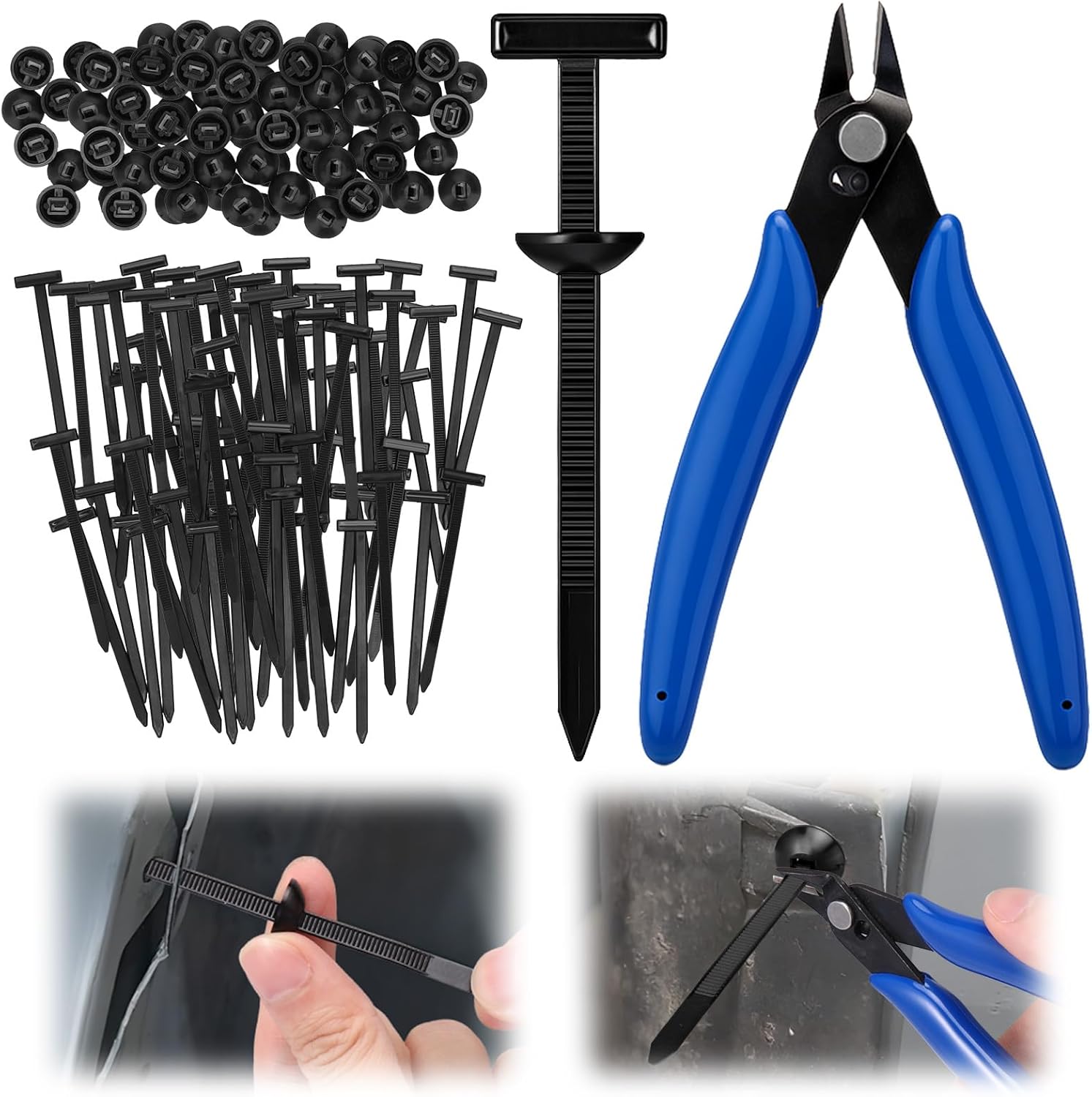 XANGNIER 100 Pcs Nylon Universal Cable Tie Buckle with Wire Cutter,Multipurpose Self Locking Zip Tie Clips Automotive,Snap Fit Nylon Fastening Clip for Car Repairs Auto Bumper Fender Liner Fasteners