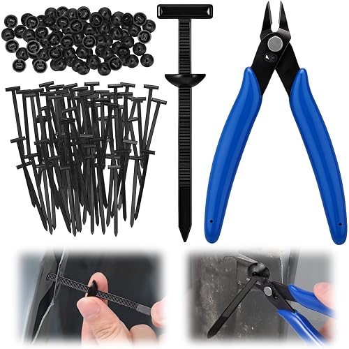 XANGNIER 100 Pcs Nylon Universal Cable Tie Buckle with Wire Cutter,Multipurpose Self Locking Zip Tie Clips Automotive,Snap Fit Nylon Fastening Clip for Car Repairs Auto Bumper Fender Liner Fasteners