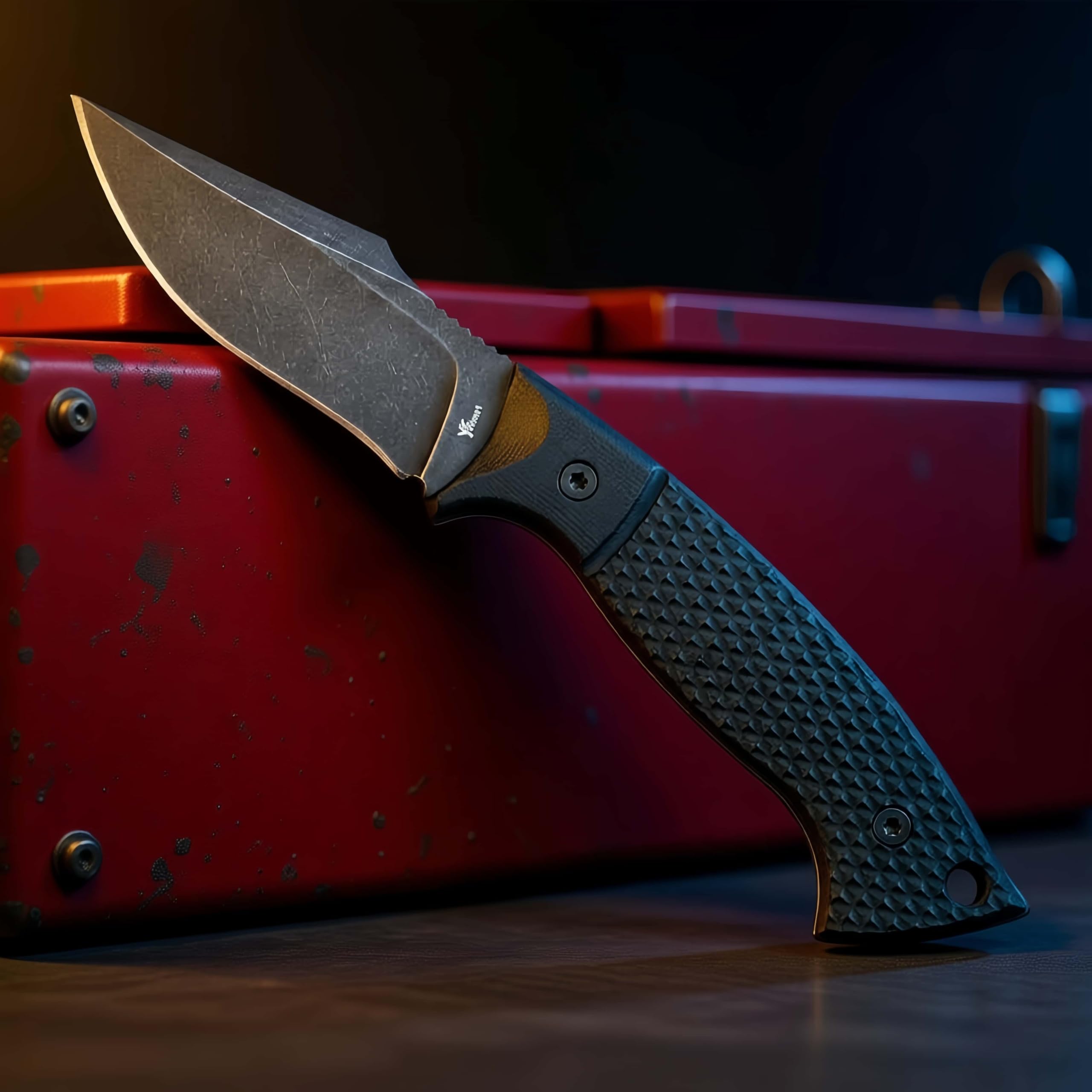 Coltello piccolo con lama fissa: coltello EDC compatto con lama arpione lunga 7,2 cm, manico G-10 testurizzato, ontano continuo, finitura stonewash scuro, fodero stampato a iniezione e Gü