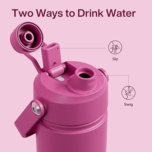 Miniatura 633 de ENCOOL Botella de agua aislada con popote, de acero inoxidable, a prueba de fugas, sin BPA, al vacío de doble pared que se mantiene fría durante 24