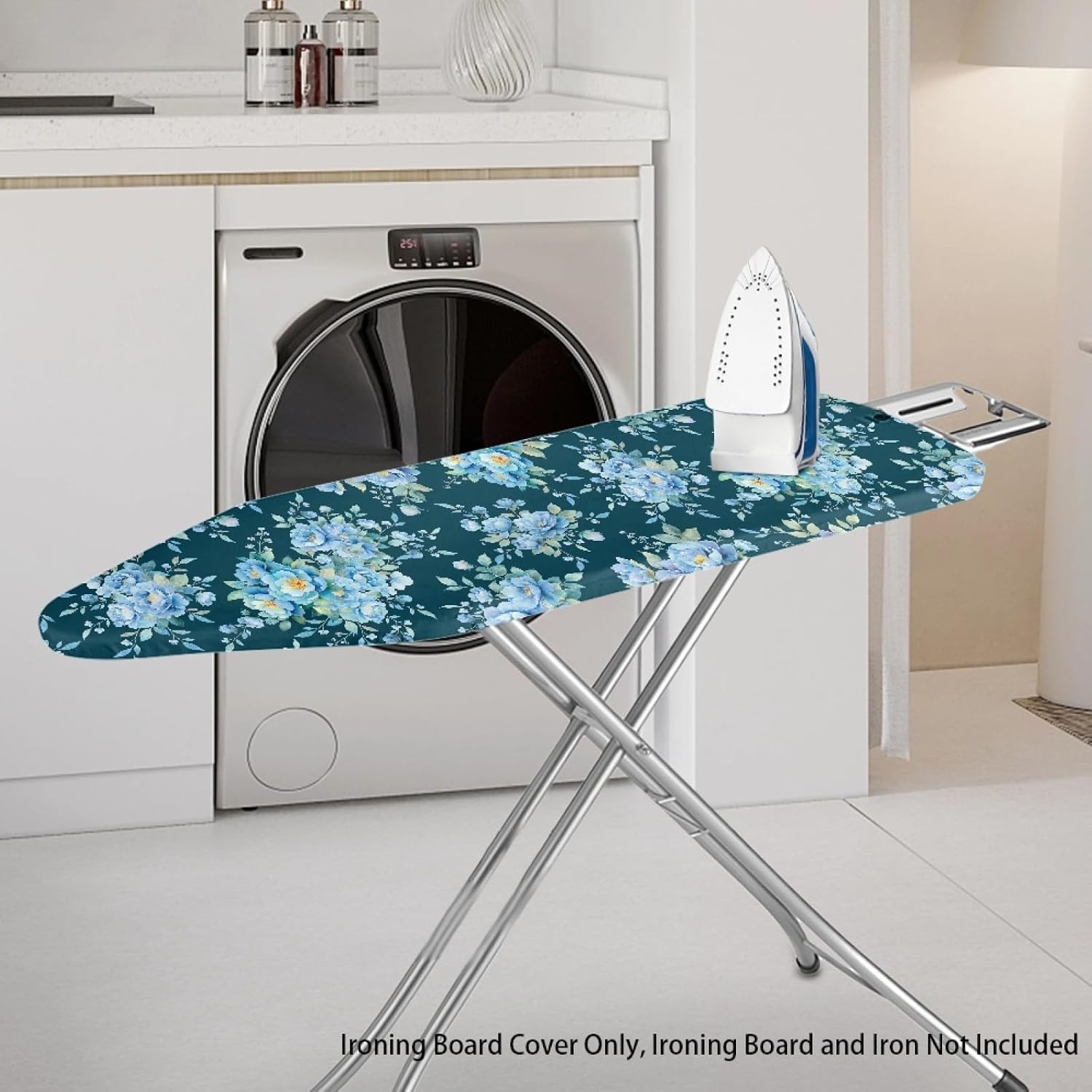Flowers Ironing Board Cover,16"x55" Standard Ironing Board Cover with Elastic Edge and Hook and Loop Fasteners, Scorch & Stain Resistant, Polyester Home Ironing Board Covers, Heavy Bloom Floral
