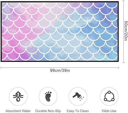 Miniatura 2 de Alfombras de cocina con escamas de sirena, color rosa y azul, antideslizante, lavable, alfombra de pie para baño, hogar, oficina, granja, pasillo,