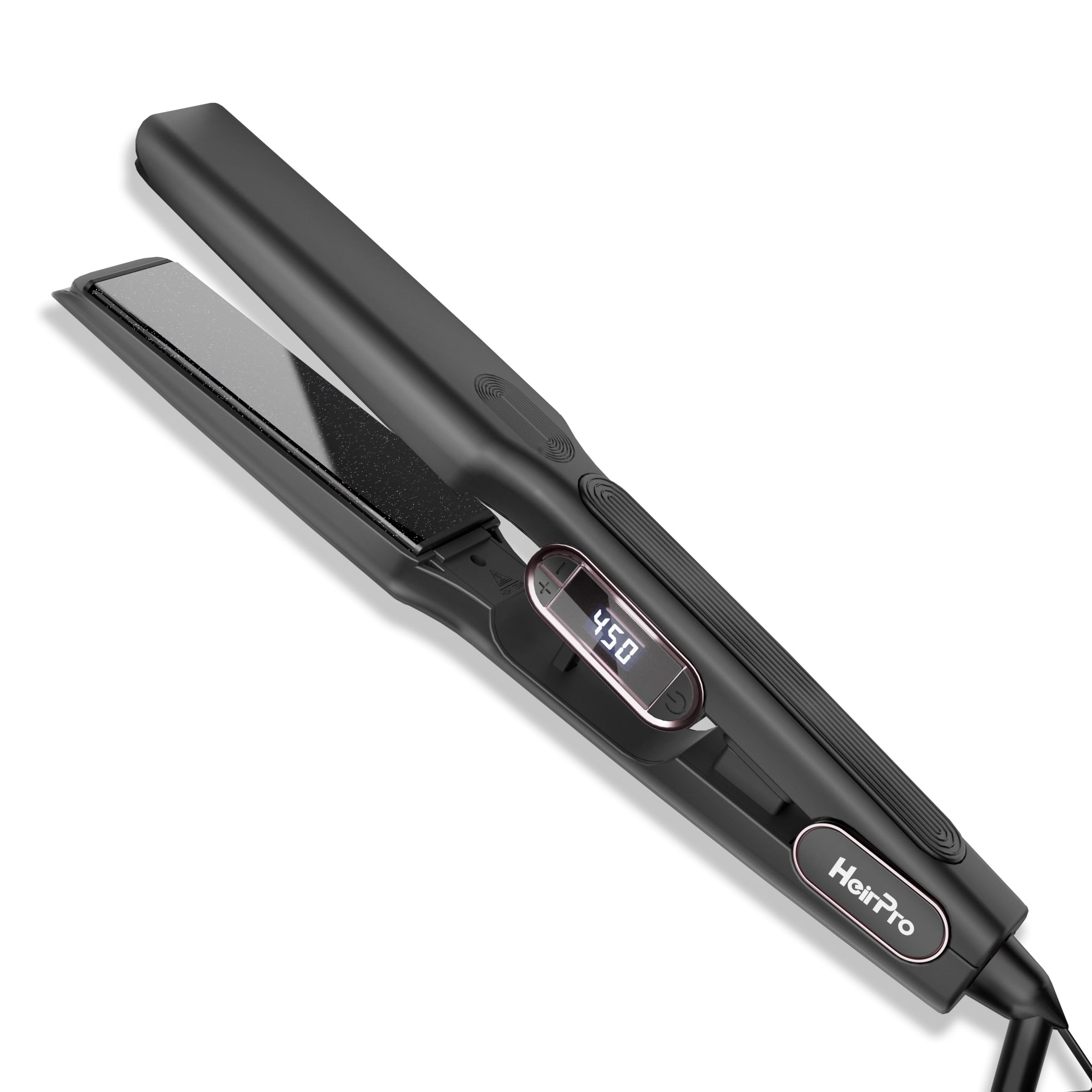 HeirPro Professional Flat Iron with Ceramic & Titanium 3D Floating Plate,Hair Straightener and Curler 2 In 1,15 Temps for Thick Hair | Ergonomic Silicone Handle | LCD Display | Dual Voltage (1 1/2 IN)