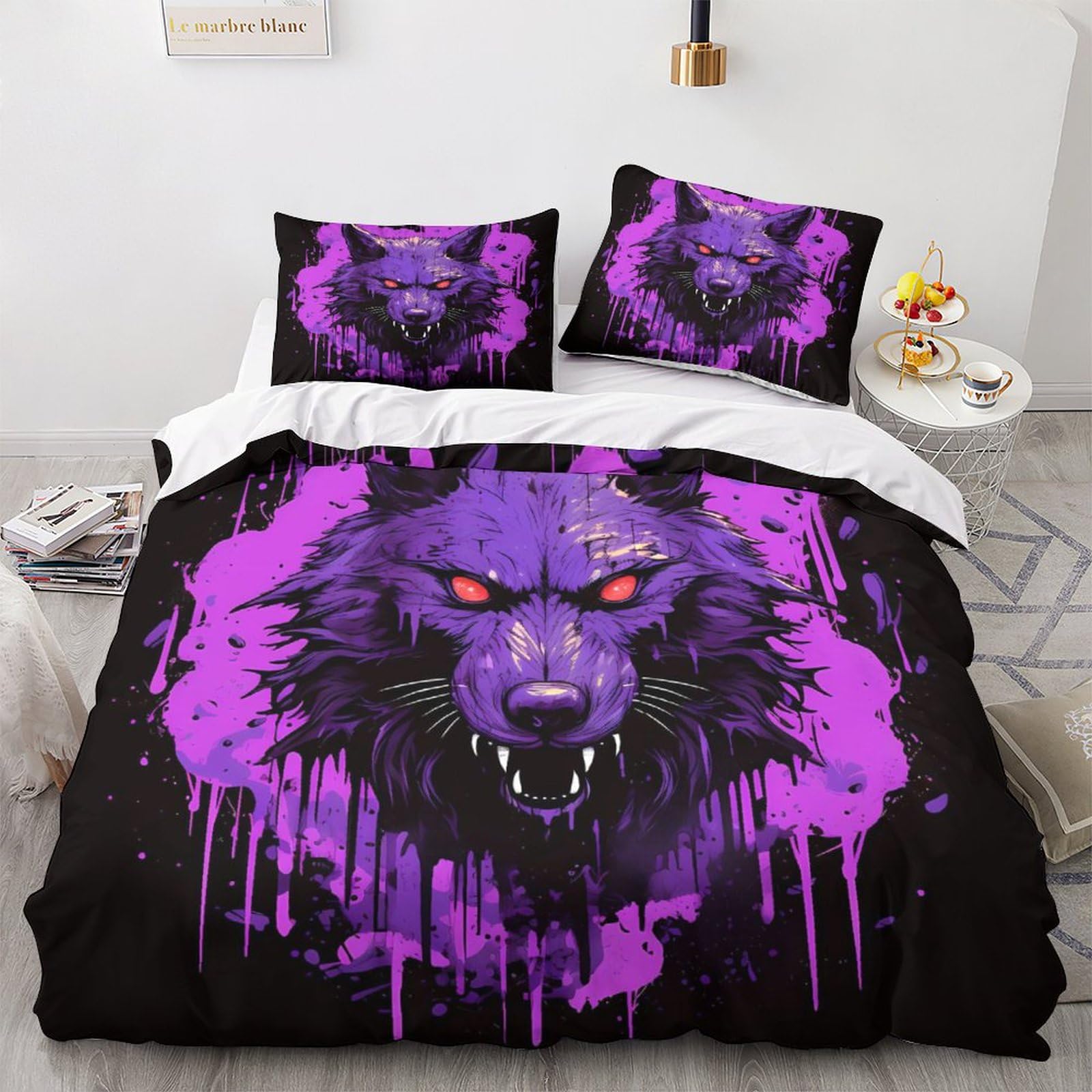 Linge de lit loup imprimé 3D en microfibre de qualité supérieure durable