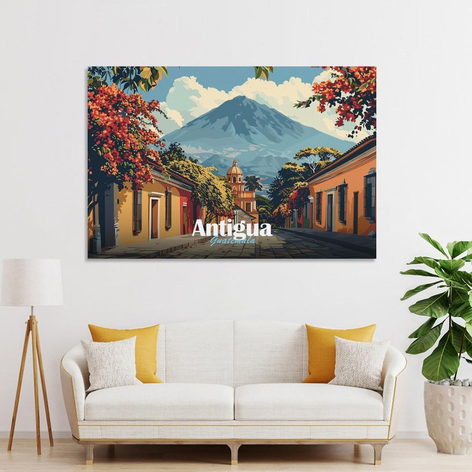 Junmoney Antigua Guatemala Cityscape Wall Decor Canvas Print, 16x24inch(40x60cm), for Hallway, Lounge Or Guest Room, Decorative Present for New Homes