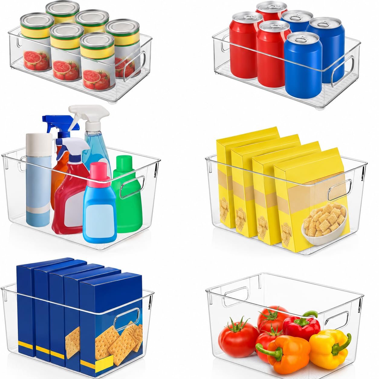 KAZIPA 6-Pack Clear Plastic Storage Bins