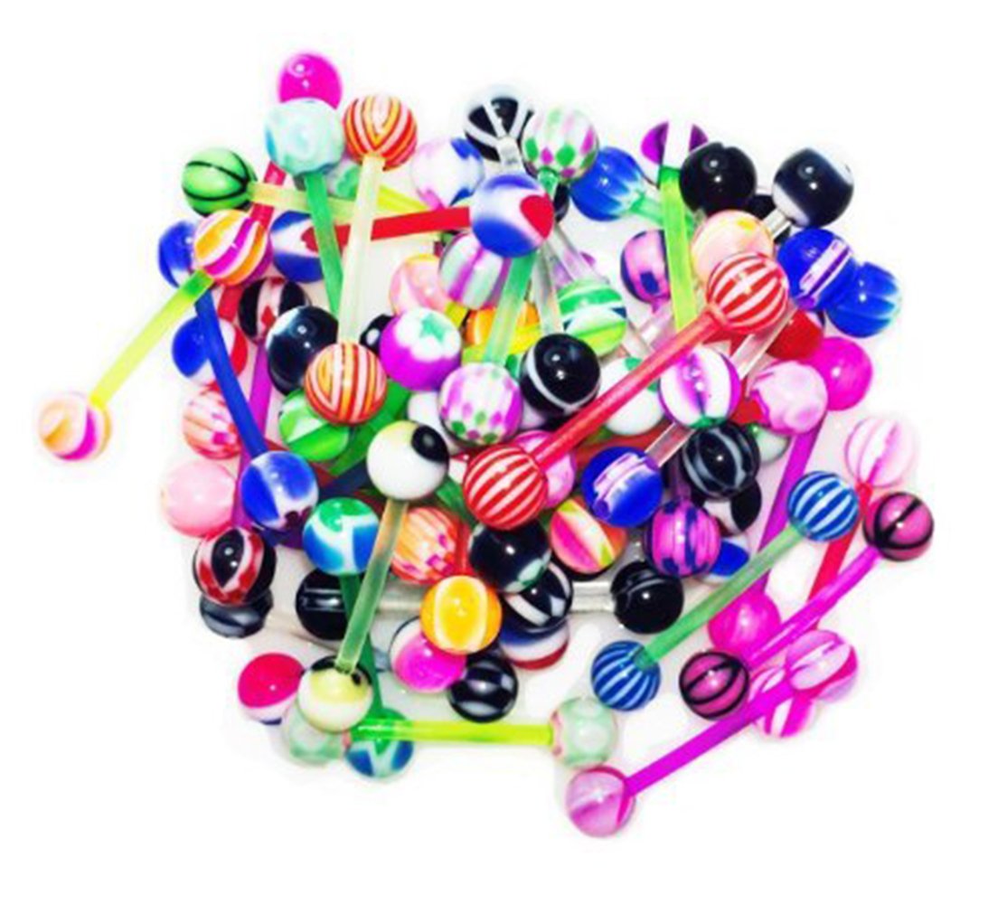 CABBE KALLO100pcs Tongue Rings Acrylic Candy Assorted 14g Straight Barbells for Women Girls Body Piercing Jewelry