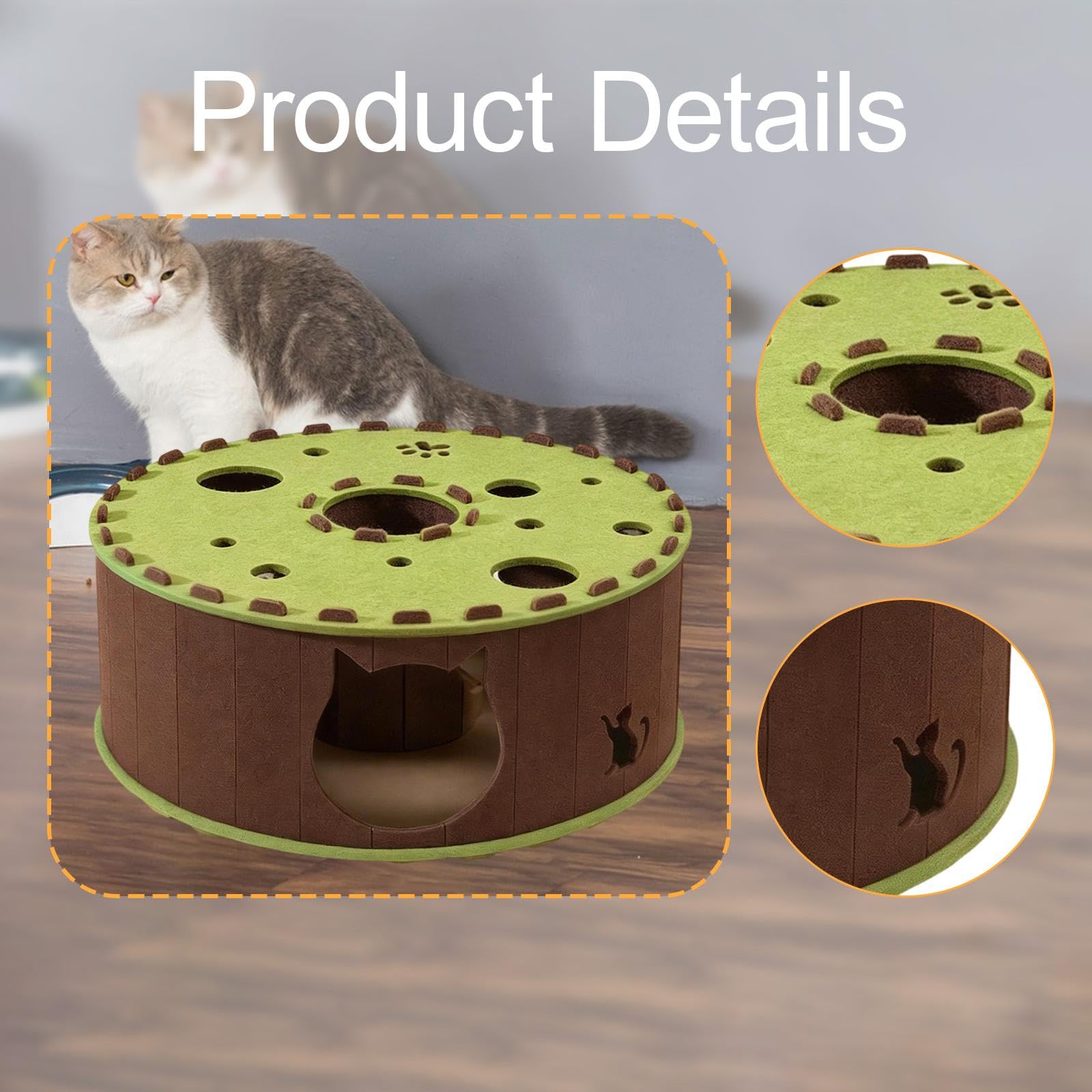 Tunnel pour Chat Tube de Jeu Interactif Lit Chaud Abri Feutre Portable Centre D'Activité Autonome pour Animaux de Compagnie Adapté à l'exercice Au Jeu, Vert