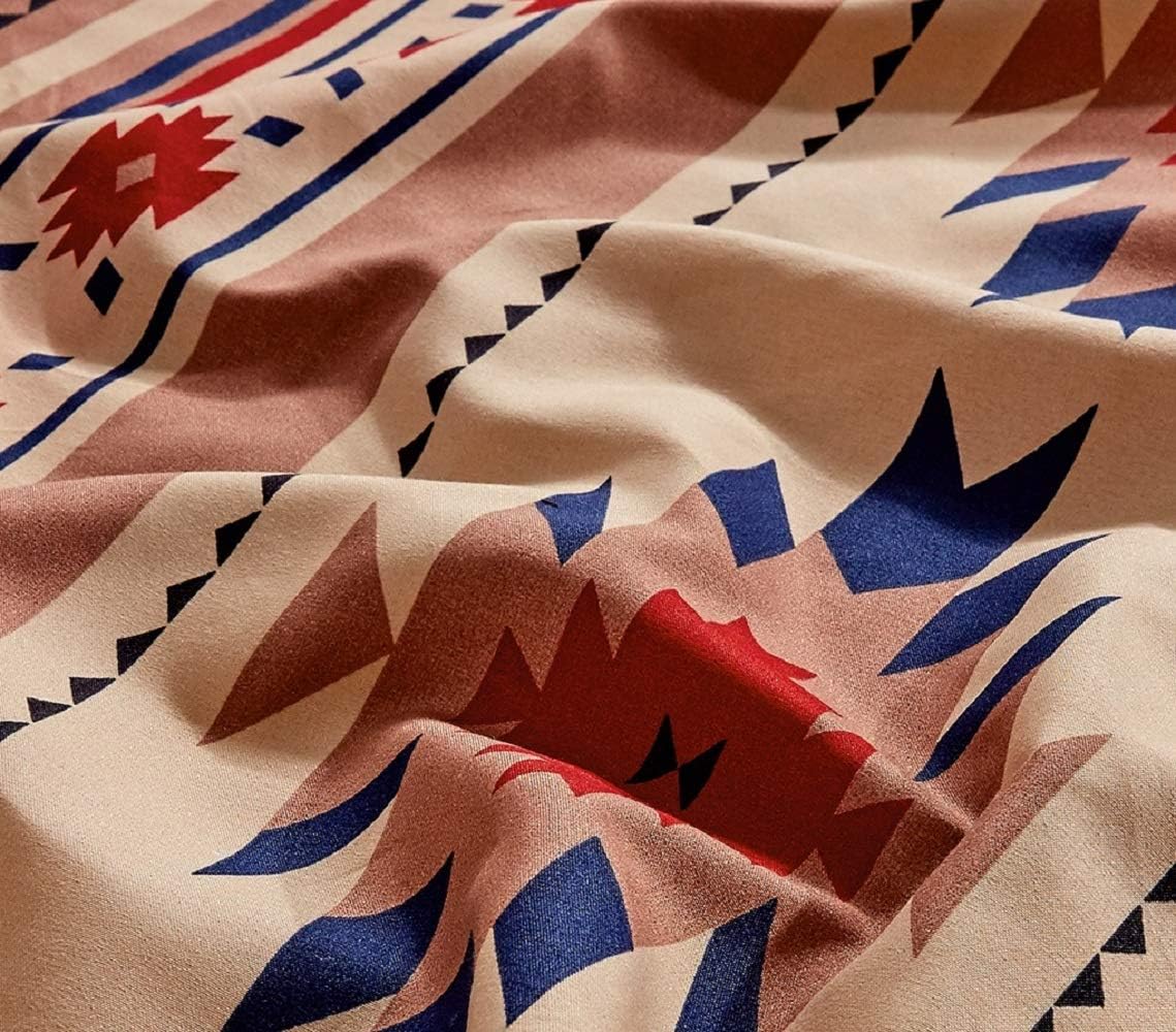 Chezmoi Collection Prescott 4-Piece Southwestern Microfiber Sheet Set, Printed Geometric Tribal Multicolor Brown Navy Red Bed Sheets, King Size
