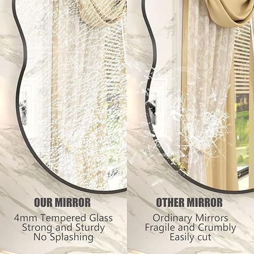 Miniatura 3 de Espejo de pared irregular negro de 20 x 32 pulgadas, espejo asimétrico negro con marco de aleación de aluminio para baño, dormitorio, entrada,
