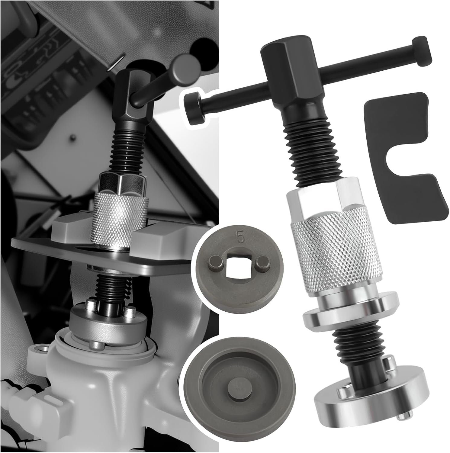 5PCS Brake Caliper Compression Tool Kit with Adapters,Heavy Duty Brake Caliper Tool for Brakes Pad Replacement,Professional Brakes Calipers Piston Compressor Tools for Cars,Trucks