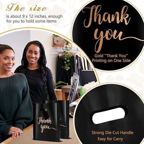 Miniatura 3 de Sabary 200 bolsas de plástico reutilizables pequeñas de 9 x 12 pulgadas con asas troqueladas a granel para negocios, fiestas, tiendas, boutique,