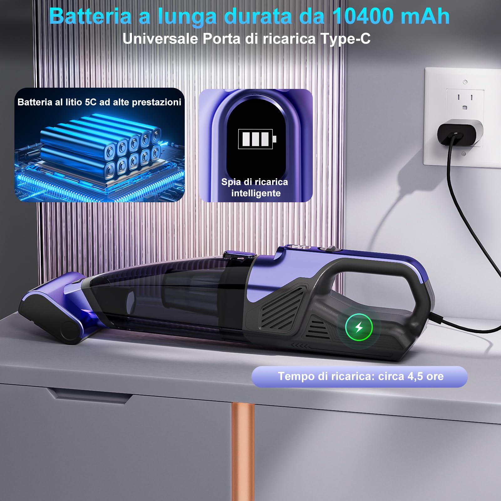 Aspirabriciole Senza Fili Potente 17000pa Aspirapolvere Auto, Mini Aspirapolvere Portatile per Auto Ricaricabile Aspira Briciole USB Aspirapolvere a Mano per Casa Auto Ufficio