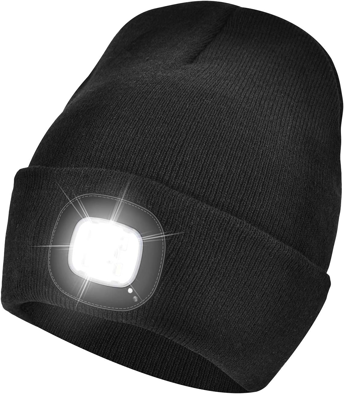 Unisex 4 LED Lighted Beanie Cap, USB Rechargeable Running Hat Super Bright Hands Free Headlight Torch Hat, LED Hat for Running Hiking，Gifts for Dad Men Women