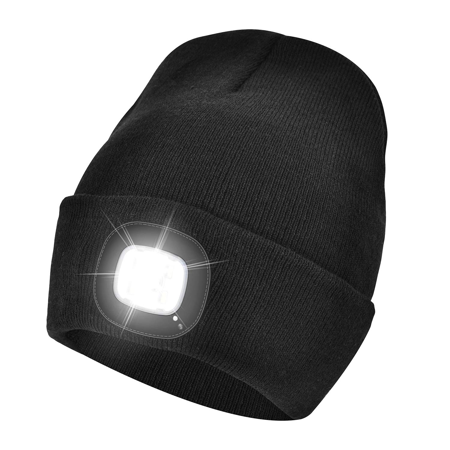 WEITOOUnisex 4 LED Lighted Beanie Cap, USB Rechargeable Running Hat Super Bright Hands Free Headlight Torch, LED Hat for Running Hiking, Gifts for Dad Men Women