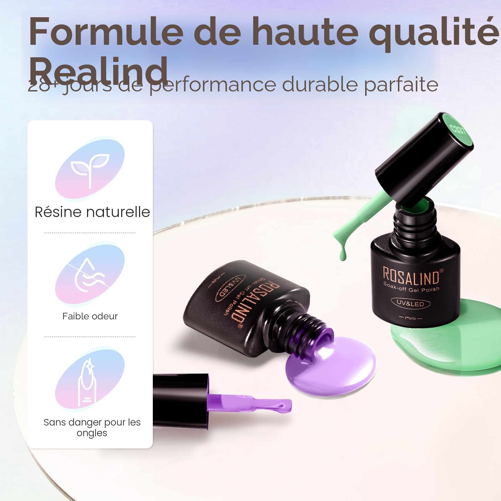 ROSALIND Kit Vernis Semi Permanent Complet, 32+4 PCS Vernis Gel avec 48W UV/LED Lampe , Kit Ongle Gel UV Complet Cadeau Blanc Vert Violet Bleu Marron Gris Kit Manucure