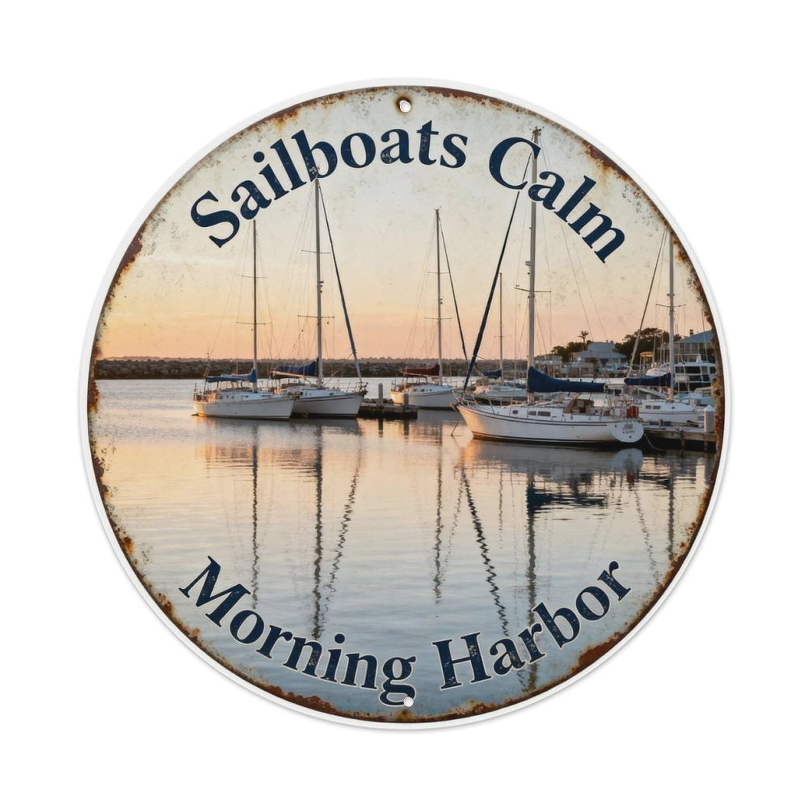 Sailboats Calm Morning Harbor Metal Tin Sign Plaque