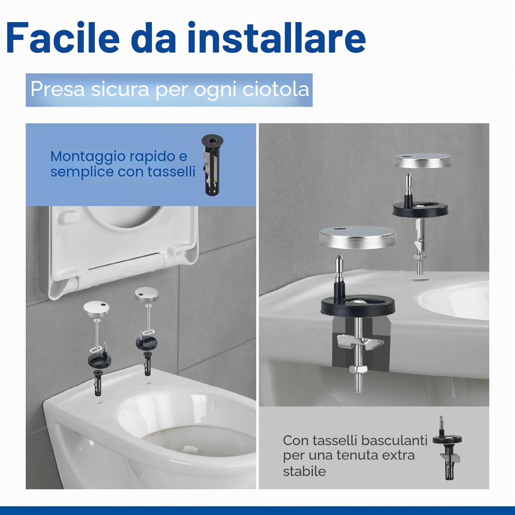 WENKO Copri water Sindia fino a 300 kg, abbassamento automatico Easy-Close e attacco in acciaio inossidabile igienico Fix-Clip a 1 pulsante, plastica infrangibile Duroplast, 36,5 x 46,5 cm, bianco