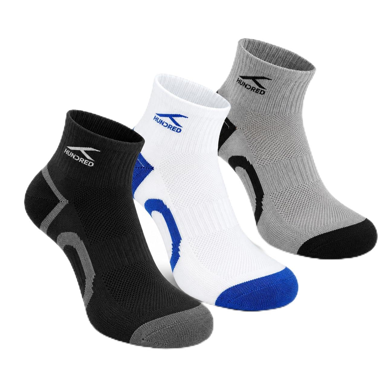 hundred Sprint Quarter Socks | Breathable Fabric | Sweat-Wicking Comfort | Cushioned Support | Durable Stretch Fit | Ideal for Sports & Training (Pack of 3)-picture-16