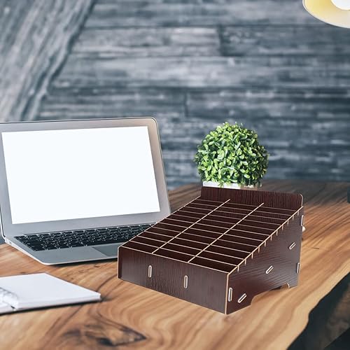 Miniatura 4 de SEWACC Caja de almacenamiento para teléfono celular 36 rejillas soporte de madera para teléfono celular organizador de escritorio caja de
