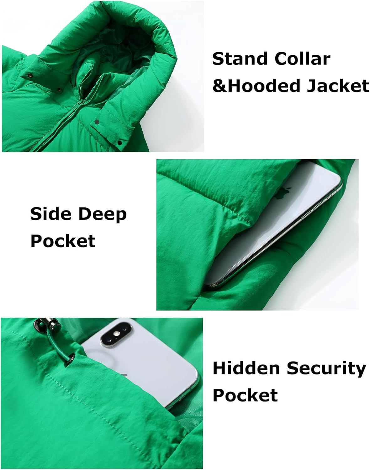 Flygo Womens Hooded Quilted Puffer Jacket Mid-Length Padded Warm Winter Heavyweight Coat Outerwear - Image 6