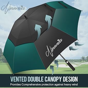NINEMAX Golf Umbrella Windproof and Rainproof 62/68 inch, Large Umbrella | Double Canopy Golfing Brolly Heavy Duty Unbreakable for Men Women
