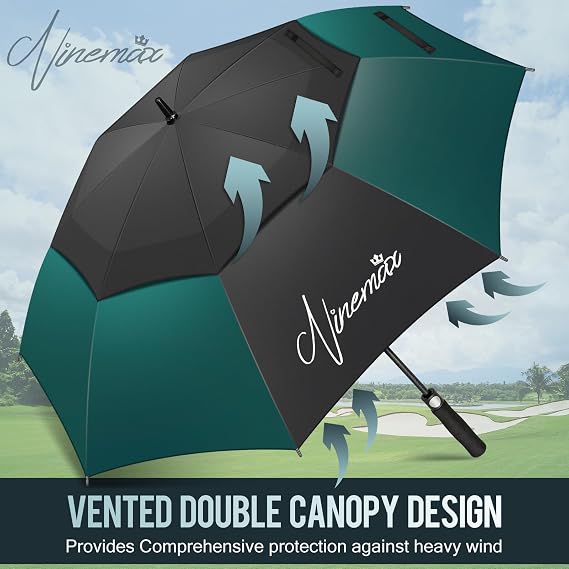 NINEMAX Golf Umbrella Windproof and Rainproof 62/68 inch, Large Umbrella | Double Canopy Golfing Brolly Heavy Duty Unbreakable for Men Women