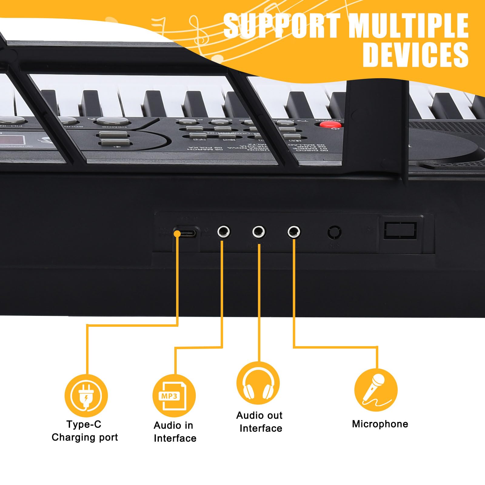 61 Key Keyboard Piano with Stand, Portable Electric Piano Keyboard Kit for Beginners with Stand, Microphone,Note Stickers, Music Rest, Digital Music Keyboard Built-In Speakers