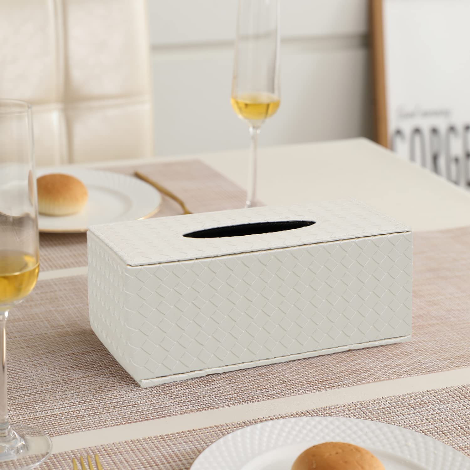 HOKIPO PU Leather Tissue Box Holder, White (AR4081-D5) 2