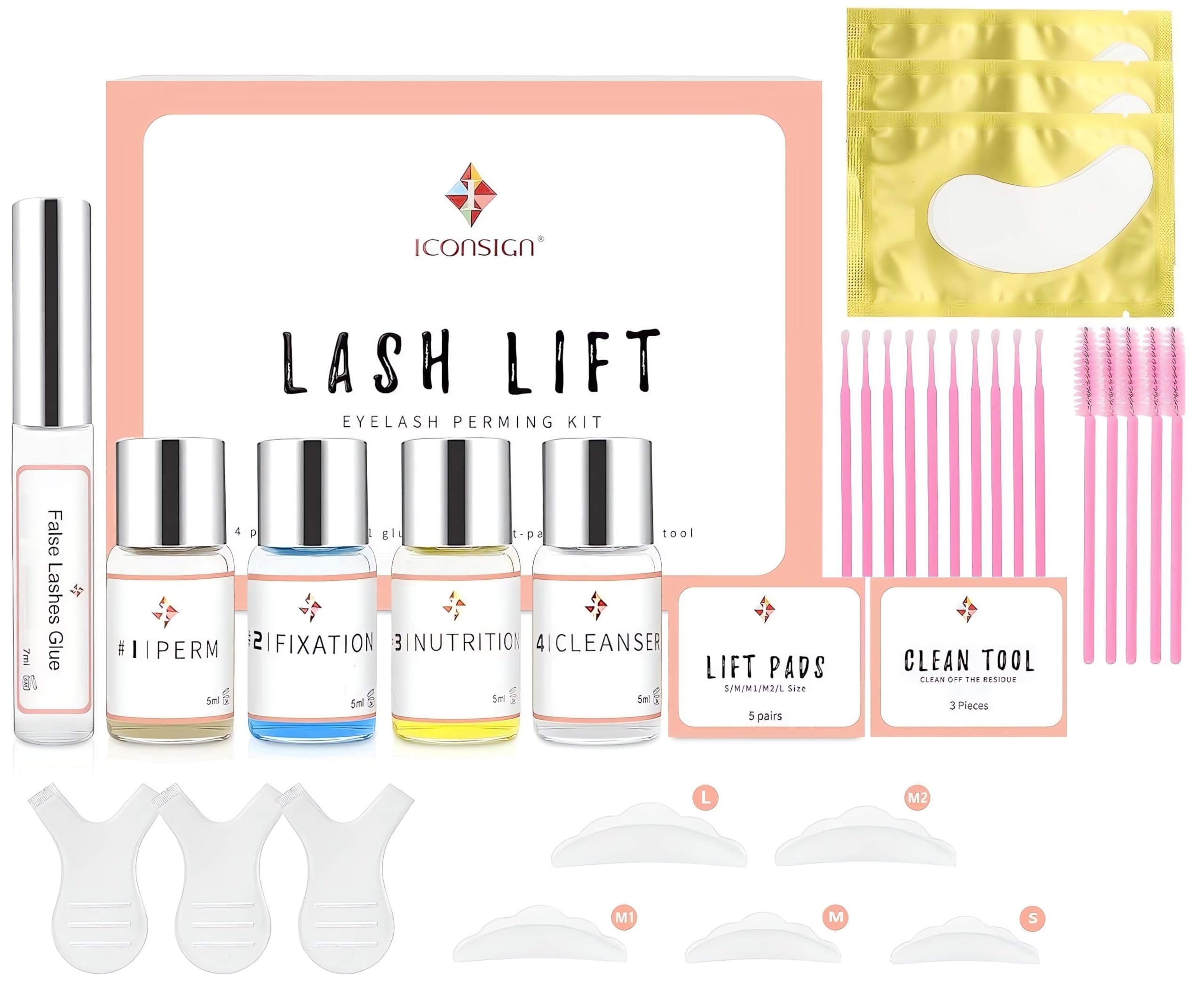 Lash Lift Kit Eyelash, Perming Full Lash Kit, Professional Eyelash Curling Lash Extension Set, Upgraded Glue Version, Semi-Permanent Lash Lifting Tools Suitable for Salon ICONSIGN