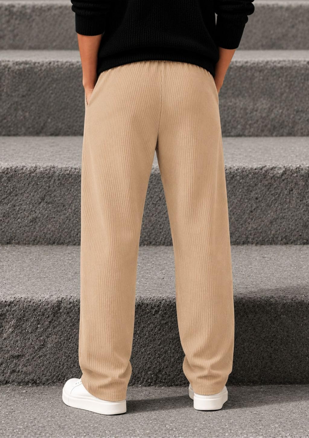 SMOWKLY Pantaloni da uomo in velluto a coste dalla vestibilità comoda, elastico flessibile in vita con coulisse, pantaloni comodi per abbigliamento casual e formale