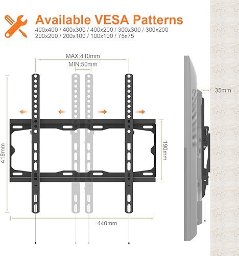 Miniatura 2 de GRIFEMA GB1007-4 Soporte de pared para TV de 26-65", hasta 121.3 lbs, soporte de TV universal y inclinable, VESA máximo 15.748x15.748 in, soporte de