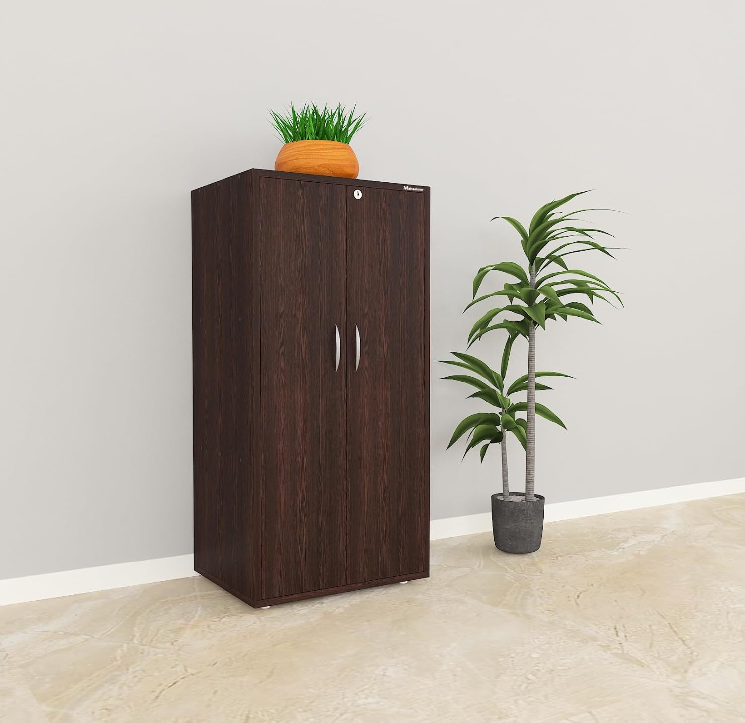 Mahaakaay Engineered Wood Bookshelf Book Rack Almirah Two Door Cupboard