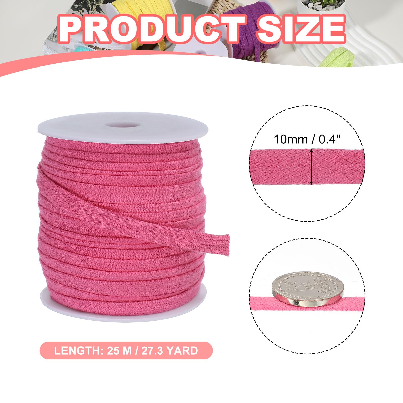 PATIKIL Flat Drawstring Cord 10mm x 27 Yd - Image 2