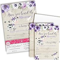 Vista 1 de AmandaCreation - Invitaciones para baby shower con temática de vaca floral morado acuarela, 20 tarjetas de relleno de 5 x 7 pulgadas con veinte