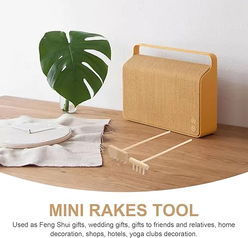 Miniatura 5 de HEALLILY Mini rastrillo de jardín zen juego de herramientas de bambú rastrillo arena roca empuje dibujo pluma escritorio decoración accesorios 3