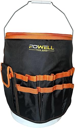 Miniatura 8 de Powell - Organizador de herramientas de cubo de 5 galones, organizador de herramientas ligero con 60 bolsillos, bolsa de herramientas para
