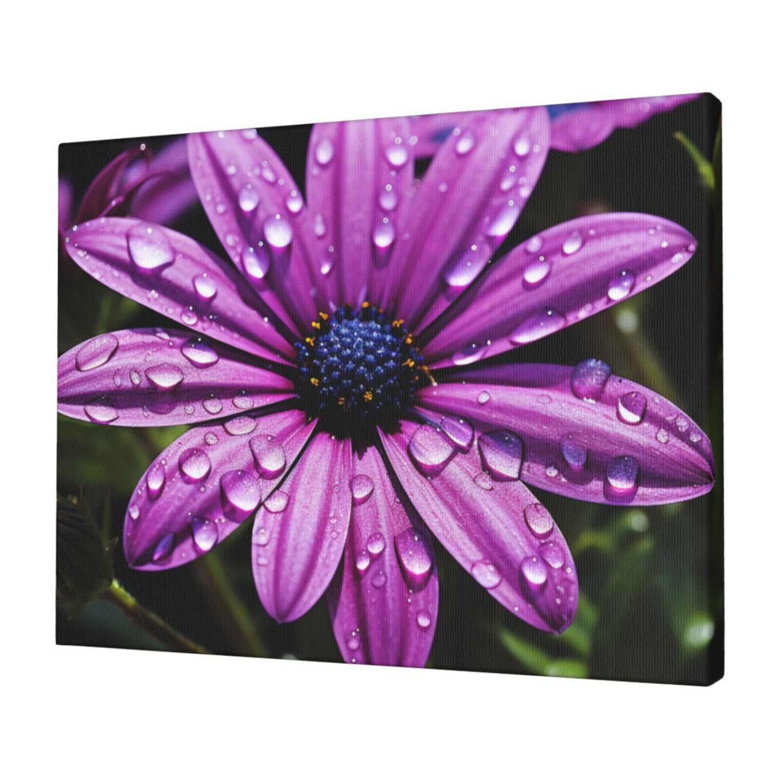 FodPand Canvas Wall Art for Living Room Wall Decor 12"x16" Modern Artwork Painting Pictures Hanging Canvas Prints Purple Daisy Aesthetic Wall Art for Bedroom Bathroom Office Wallart Decor
