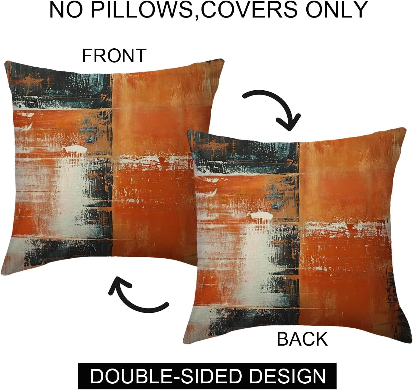 Modern Abstract Throw Pillow Covers 18 x 18 Inch Decorative Boho Luxury Pillowcases Contemporary Painting Cushion Covers 2Pack for Couch Sofa Porch (Orange/Blue, 18" x 18") image 2